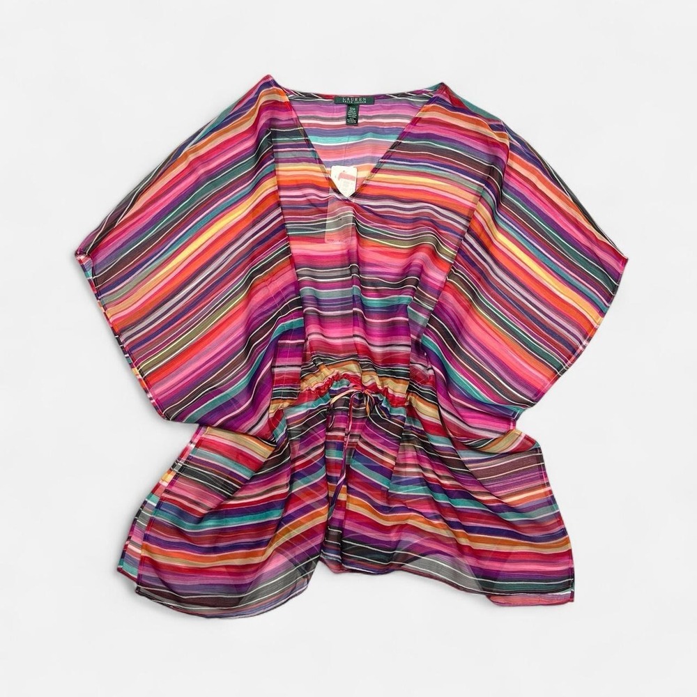 Ralph Lauren Colorful Striped Poncho Cover Up Top
